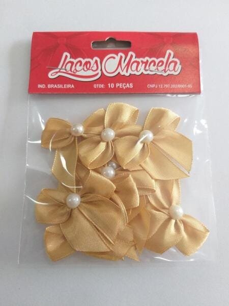 Kit Com 100 Laços Cetim Marcela Com Meia Perola N° 4 Dourado - 3