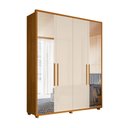 Ver imagem 2 de Guarda-Roupa Casal 4 Portas 3 Gavetas 100% MDF com Espelhos e Pés Greco Marrom/Cinamomo/Off White