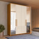 Ver imagem 1 de Guarda-Roupa Casal 4 Portas 3 Gavetas 100% MDF com Espelhos e Pés Greco Marrom/Cinamomo/Off White