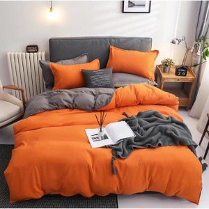 Jogo De Cama Casal King Laranja E Cinza 7 Peças Com Edredom