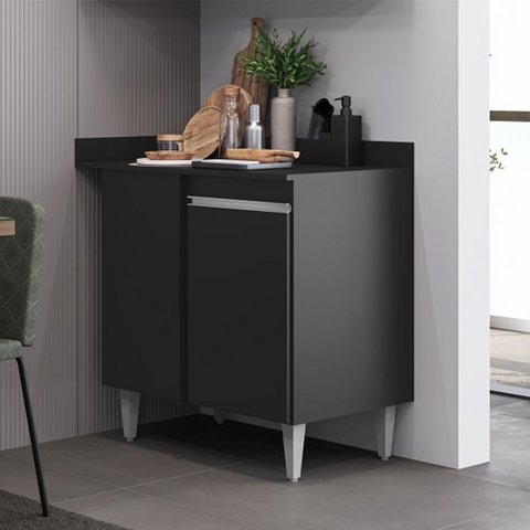 Balcão de Canto Helena 90cm 1 Porta Preto Maderatto Móveis