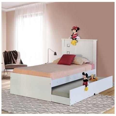 Cama Solteiro Barcelona Branco e Preto com Cama Auxiliar - Tebarrot