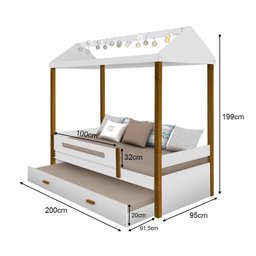 Bicama Solteiro Infantil Sara Com Luzes Led - Branco/Amêndoa - 4