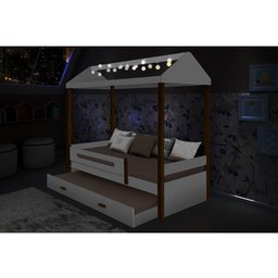 Bicama Solteiro Infantil Sara Com Luzes Led - Branco/Amêndoa - 2