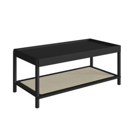 Mesa de Centro Retangular c/ Prateleira  93cm Palhinha Pé Madeira Oslo Artesano | Nero - Nero/Preto - 2