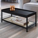 Ver imagem 1 de Mesa de Centro Retangular c/ Prateleira 93cm Palhinha Pé Madeira Oslo Artesano | Nero - Nero/Preto