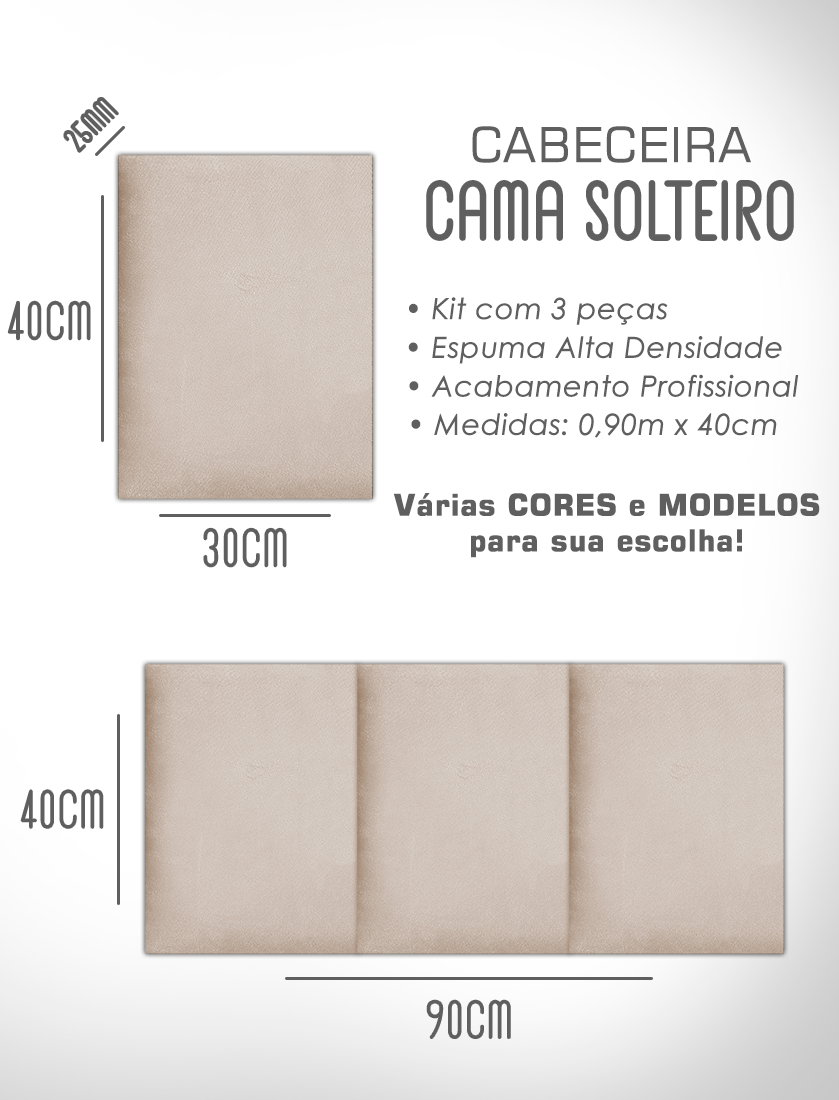 Kit 3 Módulos Cabeceiras de Cama Box Solteiro Estofada Modulada 90x40cm - 8