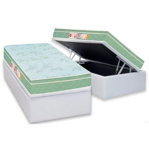 Cama Box Baú Solteiro: Colchão Espuma D33 Castor Sleep Max Euro Pillow + Base Crc Courano White(
