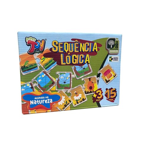 Brinquedo Jogo Sequência Lógica Animais da Natureza 15 Peças em Mdf +3 Anos Paper Toy