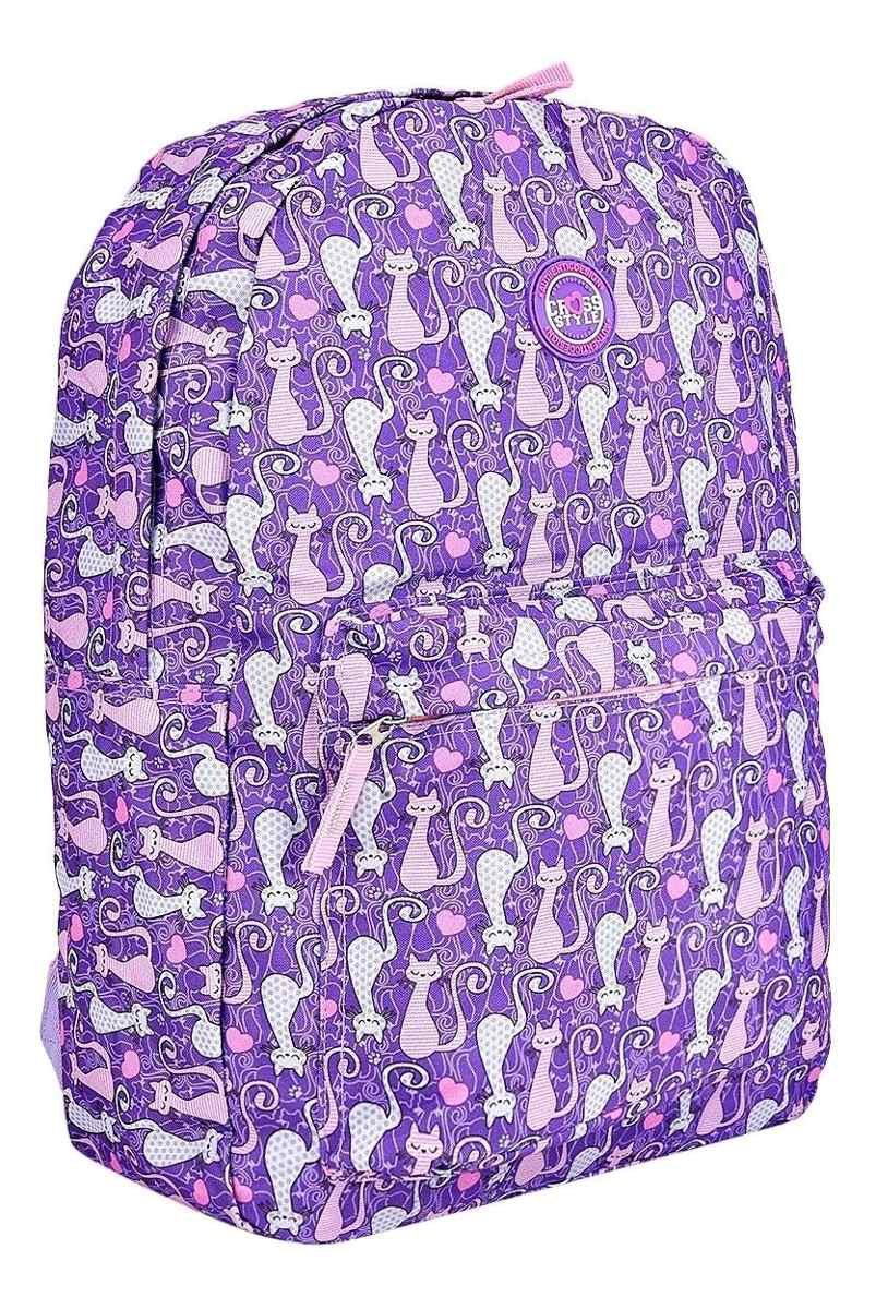 Mochila Escolar Costas Juvenil Estampada Gatinho Clio Lilás - 3