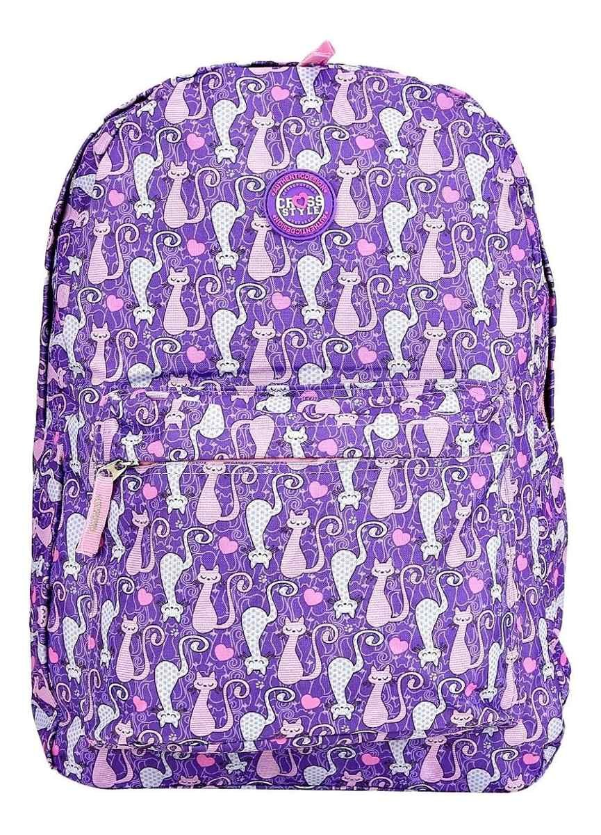 Mochila Escolar Costas Juvenil Estampada Gatinho Clio Lilás - 1