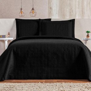 Cobre Leito 3 Peças Queen Percal 180 Fios Plata Preto