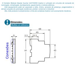 Contator Circuitos de Comando Auxiliar 2na 1a Din Bivolt Lect4200 Exatron - 3