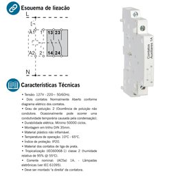 Contator Circuitos de Comando Auxiliar 2na 1a Din Bivolt Lect4200 Exatron - 2