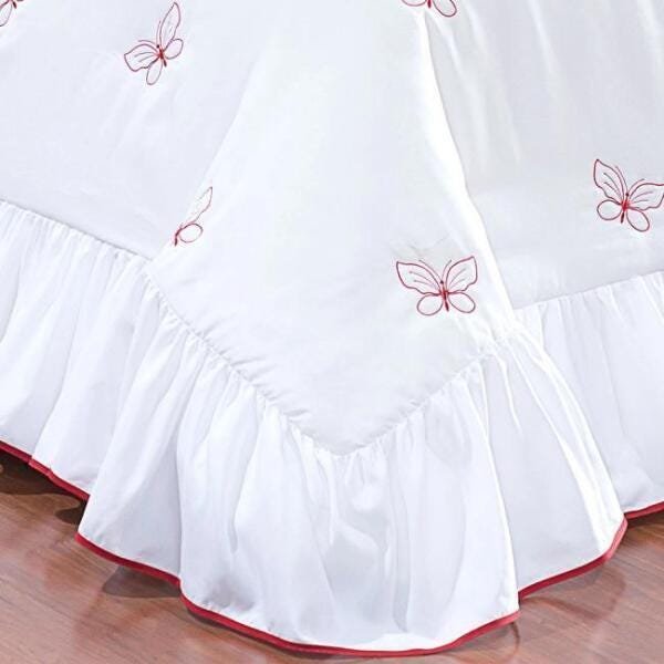 Colcha Casal Queen Coleção Borboletas 03 Pçs Branco/Vermelho - 3