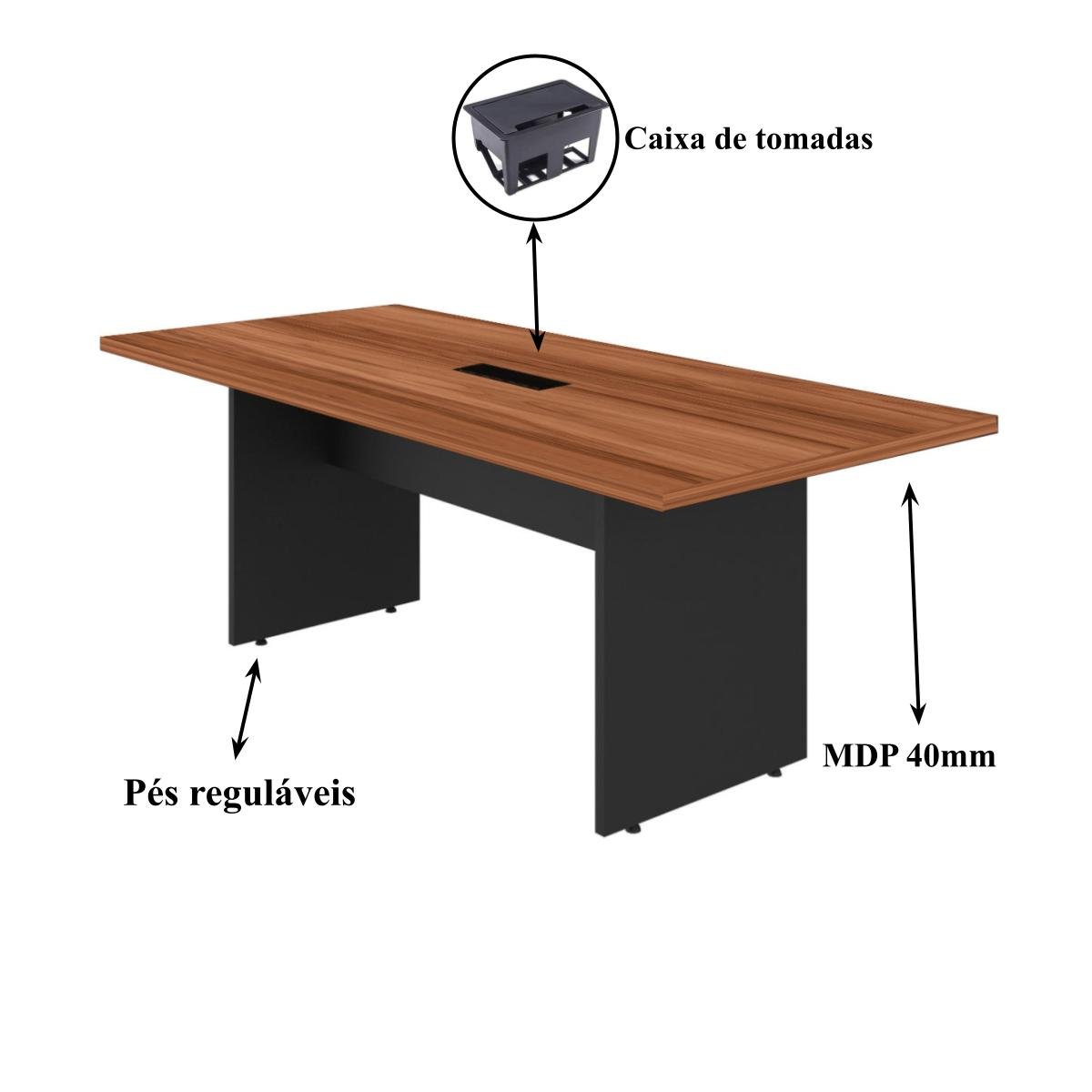 Mesa de Reunião 2,00X0,90m C/ Caixa de Tomada – WORKSTART – NOGAL SEVILHA/PRETO – 214031 - 3