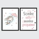 Ver imagem 1 de Kit 2 Quadros Quarto Infantil Menina 24x18cm - com vidro:Madeira branca