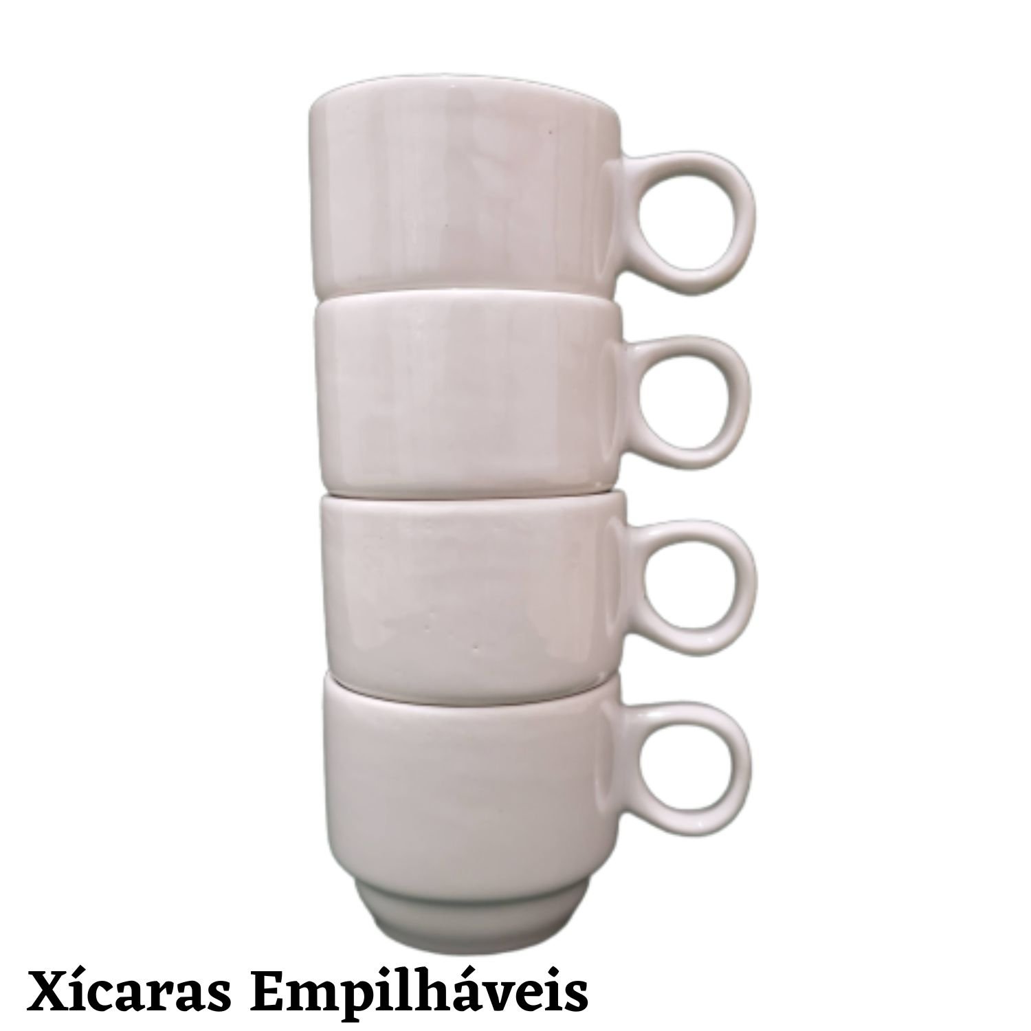 Conjunto com 4 Xicaras Empilháveis Porcelana Branco 150ml - 1