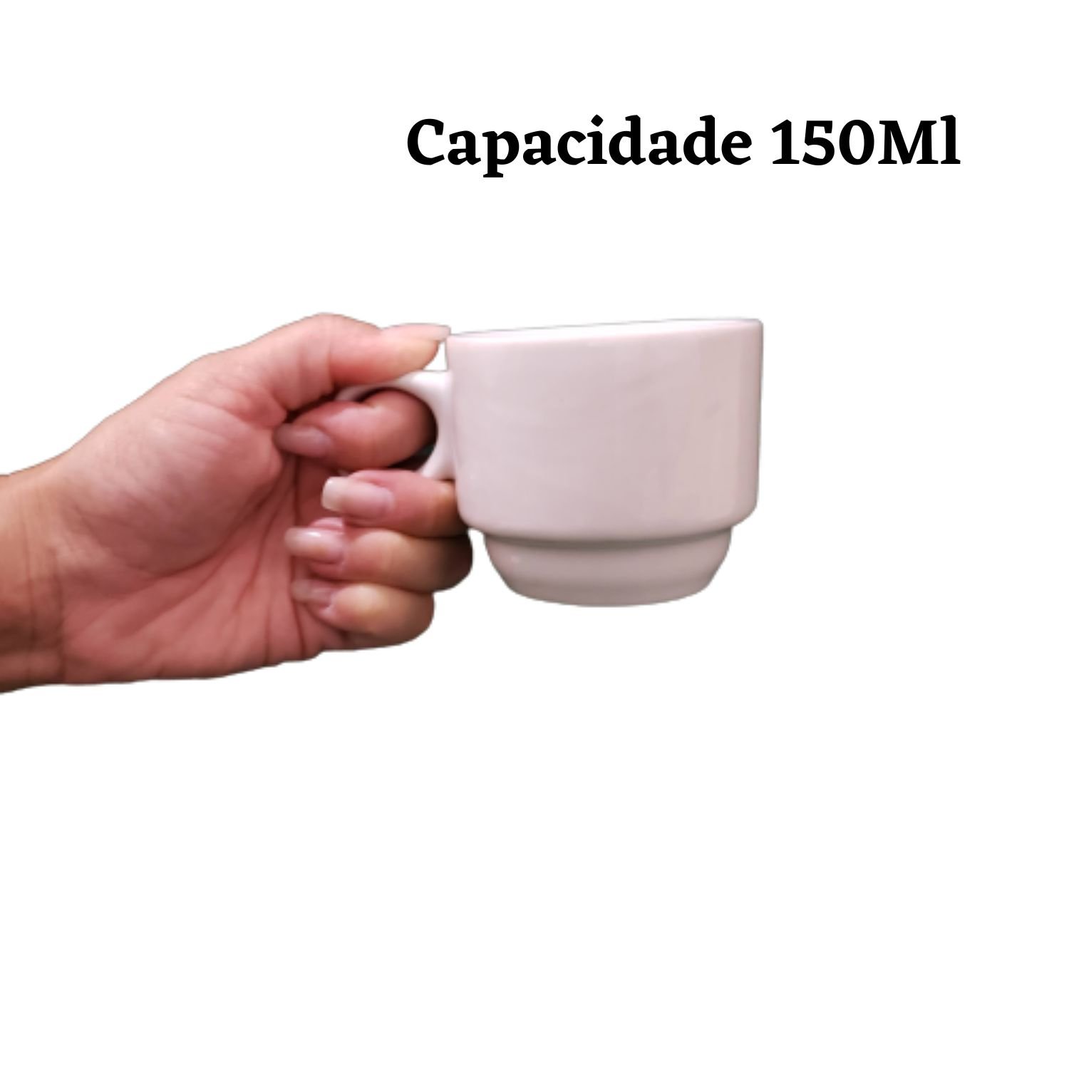 Conjunto com 4 Xicaras Empilháveis Porcelana Branco 150ml - 4