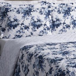 Cobre Leito Casal Queen Fascinio 03 Peças - Floral Azul - 2
