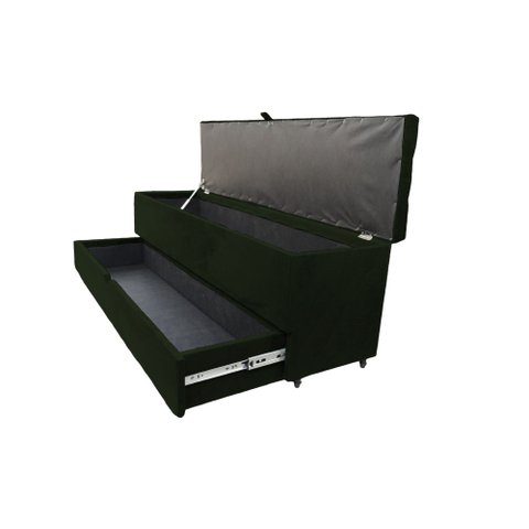 Recamier Puff Baú Sapateira com Gaveta 1,38cm para Cama Box Padrão - Preto