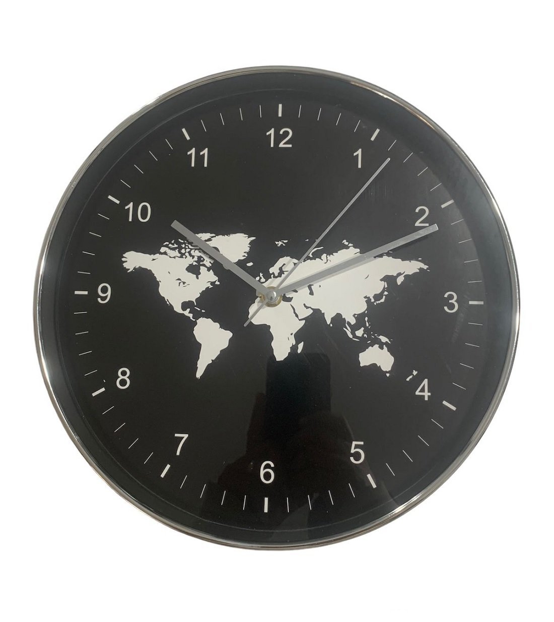 Relógio Parede Sala Escritório Cromado Mapa Continente Preto Wincy Relógio Decorativo, Relógio Parad - 2