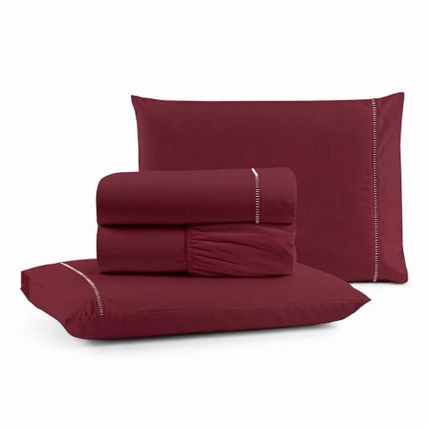 Jogo de Cama Lençol Egipicio Queen 4 Peças Micropercal 600 Fios Macio Vinho Casa Show Enxovais