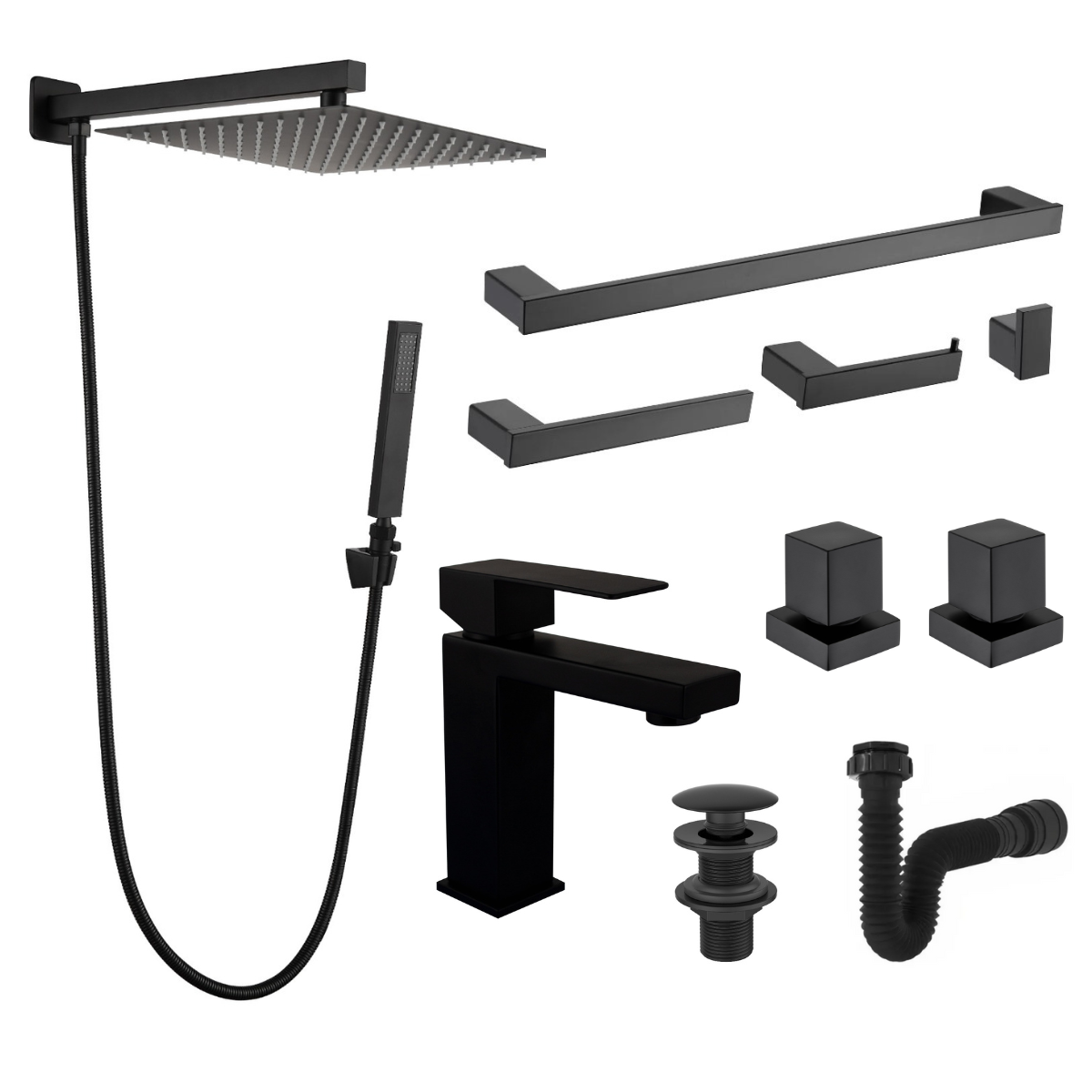 Kit Completo para Banheiro Lavatório Preto Fosco com Acessórios Metal Premium Pmx