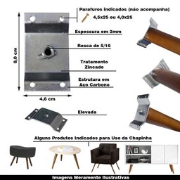 Kit 4 Chapinhas Elevada Pés Palito Rosca 5/16 Zincado - 6