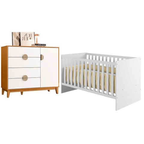 Berço Americano Soft com Cômoda Sapateira Ipe Branco Cinamomo - Móveis Albatroz