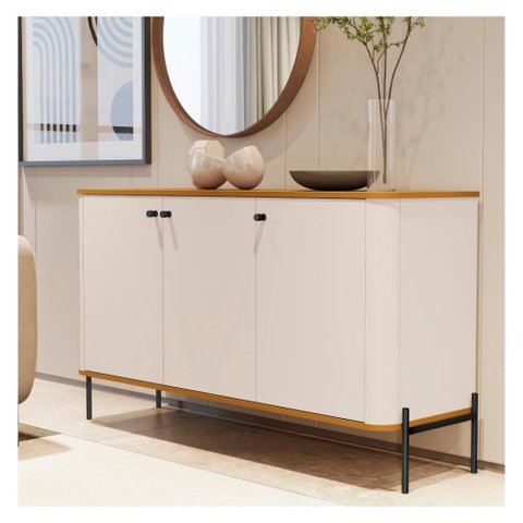 Buffet Tucupí Pés Metal Off White Nature Preto JB Bechara