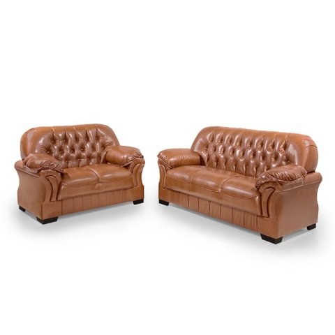 Sofá Rei Conjunto 2 e 3 Lugares Couríssimo Capitonê Caramelo 852 Império Estofados