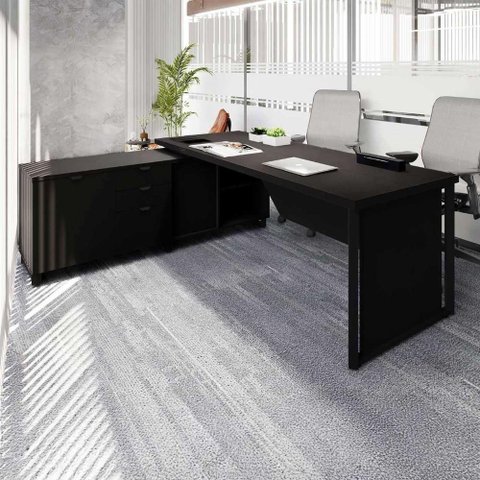 Mesa Executiva em L Mesa Executiva 1,80m C Armário Lateral Moderno 3 Gavetas MDF-MDP Preto F5