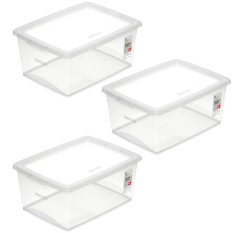 Kit 3 Caixas Organizadoras 15l Plástico com Tampa My Closet Ordene Transparente Retangular