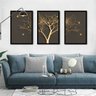 Kit 3 Quadros Decorativos Arvore Dourada Galhos Para Sala De Estar Conjunto Com Molduras - 2