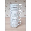 Ver imagem 2 de Kit Jogo 4 Xicaras Café Chá Hotel 200ml Empilháveis - Poá Preto Frases