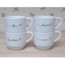 Ver imagem 1 de Kit Jogo 4 Xicaras Café Chá Hotel 200ml Empilháveis - Poá Preto Frases