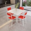 Ver imagem 1 de Conjunto Mesa de Jantar Quadrada Branca 4 Cadeiras Estofado Riviera Industrial Branco
