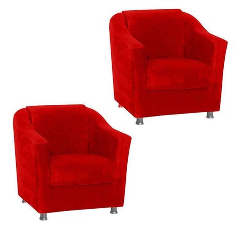Kit 2 Poltronas Decorativa para Escritório e Sala de Estar Tilla Tecido Suede Vermelho