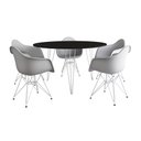 Ver imagem 2 de Mesa Jantar Redonda 110cm Preta Clips 3 Pés com 5 Poltronas Eames Eiffel Brancas Ferro Branco