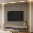 Ver imagem 4 de Painel Ripado para TV 85 pol com Bancada Suspensa Orgânica 258cm Slats L05 Tauari Gris Fosco -