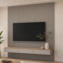 Ver imagem 1 de Painel Ripado para TV 85 pol com Bancada Suspensa Orgânica 258cm Slats L05 Tauari Gris Fosco -