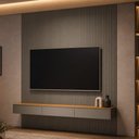 Ver imagem 3 de Painel Ripado para TV 85 pol com Bancada Suspensa Orgânica 258cm Slats L05 Tauari Gris Fosco -