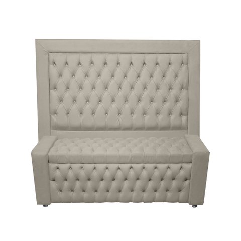 Jogo Cabeceira e Recamier Baú para Cama Box Casal Queen 1.58 - Suede - Sv Decor:bege