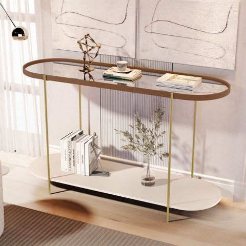 Aparador Alamanda com Espelho Castanho/off White/dourado - Jb Bechara