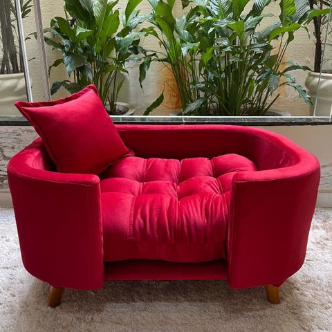 Sofá Caminha Grande Porte Pet Luxo em Sued Premium:vermelho