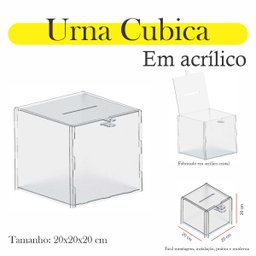 Urna Acrílico Sorteio Caixa Sugestões Cubo Cofre 20 X 20 Cm - 2