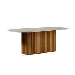 Mesa Living 1,8 Metros Tampo em Vidro Off White Cinamomo Ripas de Madeira Imcal - 1 Mesa Living 1,8 Metros Tampo em Vidro Off White Cinamomo Ripas de Madeira Imcal - 1