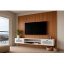 Ver imagem 1 de Estante Home para Tv Suspenso + Painel Grande Ripado Mdf:nature / Branco