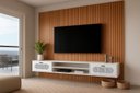 Ver imagem 1 de Estante Home para Tv Suspenso + Painel Grande Ripado Mdf:nature / Branco